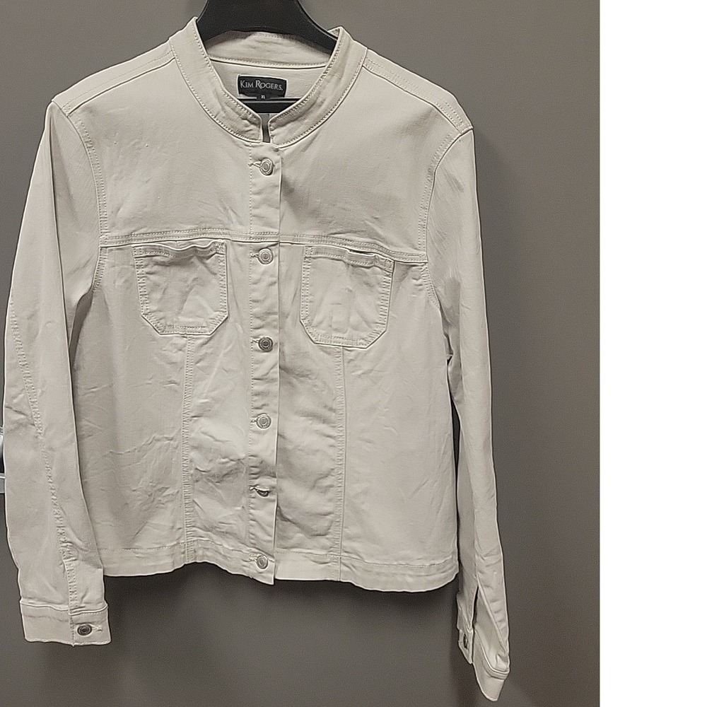 Kim Rogers Womens XL Tan Khaki Mandarin Collar Button Front Utility Jacket